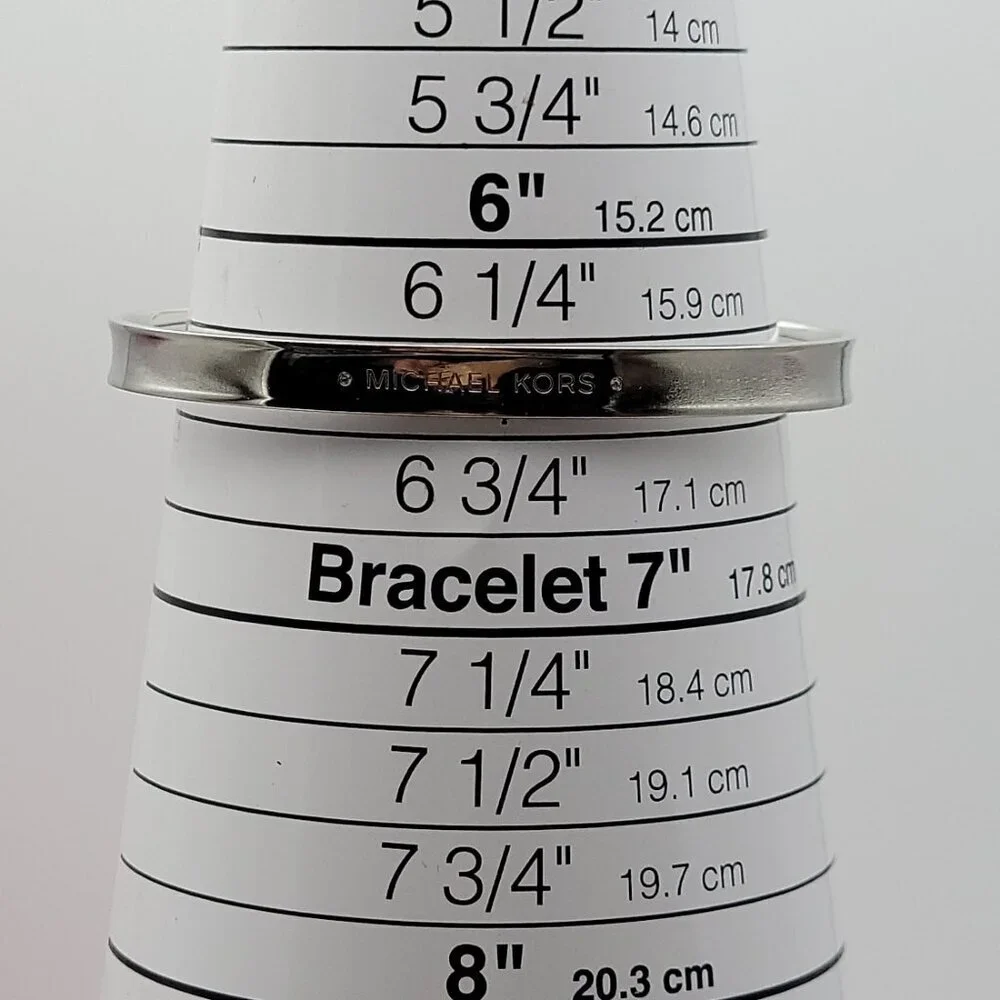 Michael Kors Silver Tone Logo Open Cuff Bracelet Tiny Diamond Accent 6.5